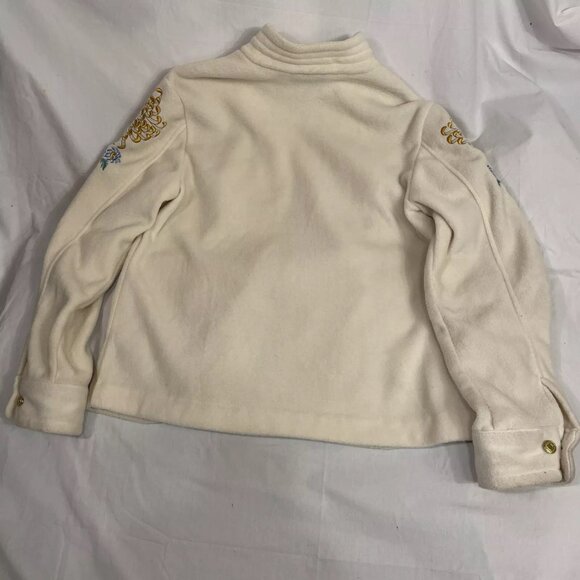 Bob Mackie Wearable Art Jacket Size L Embroidered Floral Full Zip Fleece Cream - Picture 9 of 14